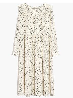 Madewell Smocked Ruffle Shoulder Midi Dress in the Inkbrush Dots | Size SP